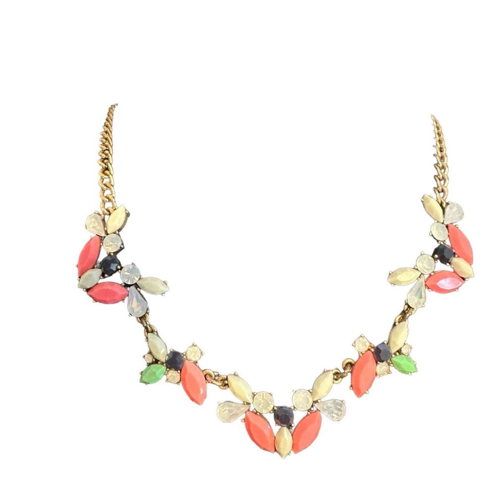 J. Crew Crystal pastel Bright Florescent Yellow Green Rhinestone Statement Nklc.